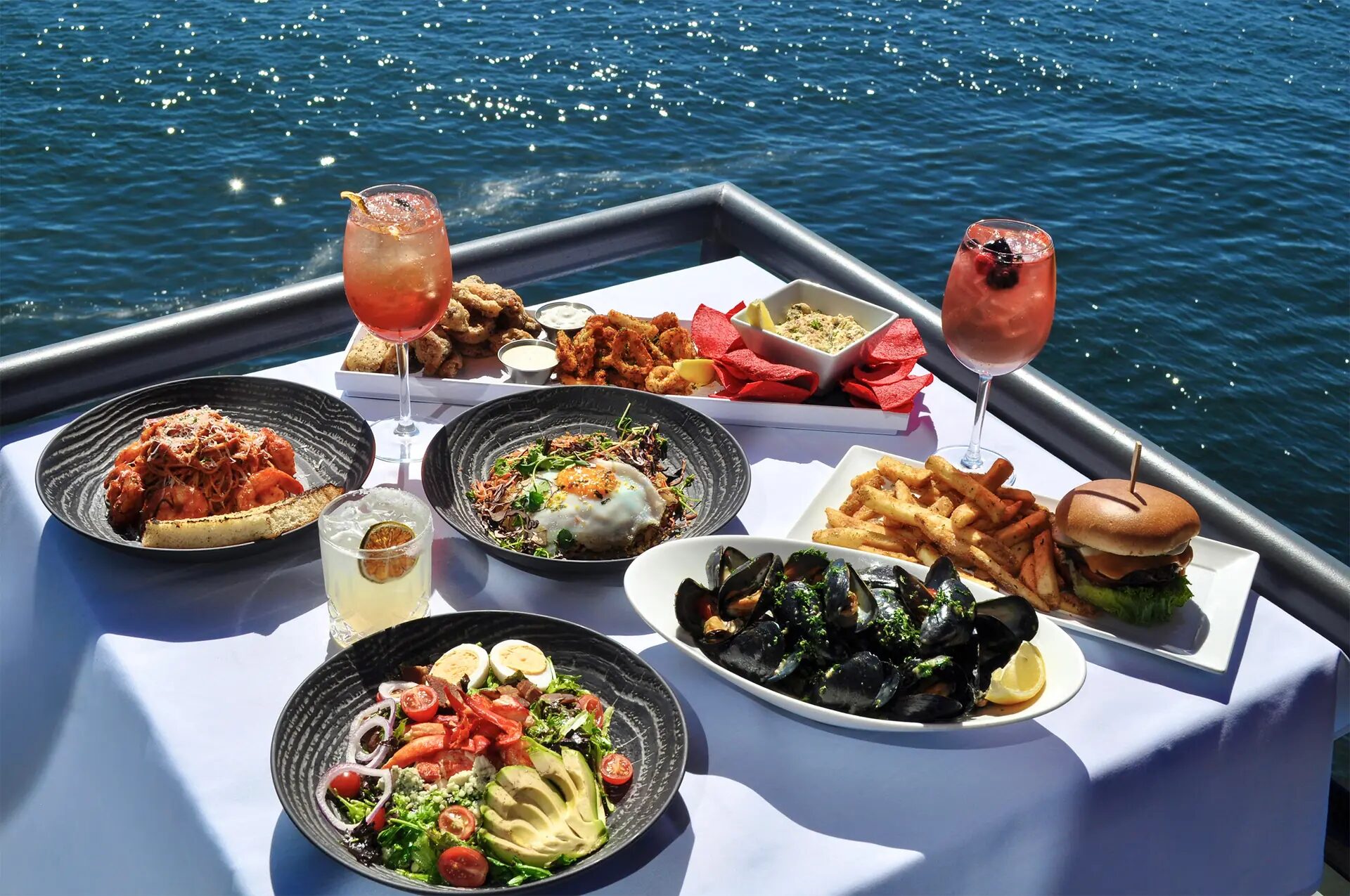 Seafood, charcuterie and cocktails served with a harbour view